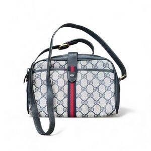 Vintage 1980’s Gucci Navy Monogram PVC Vinyl Web Crossbody Bag